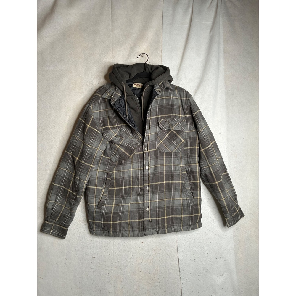 Redhead Mens Grey Plaid Quilted Flannel Hooded Shirt Jacket Sz M 602RHF22-8021W